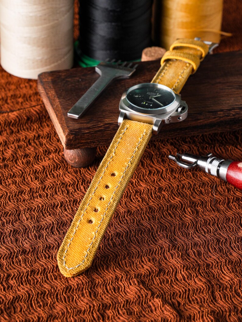 Yellow Rolled Canvas Watch Strap