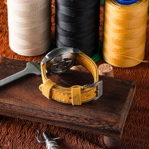 Yellow Rolled Canvas Watch Strap
