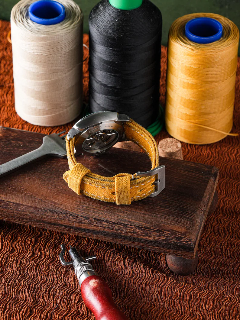 Yellow Rolled Canvas Watch Strap