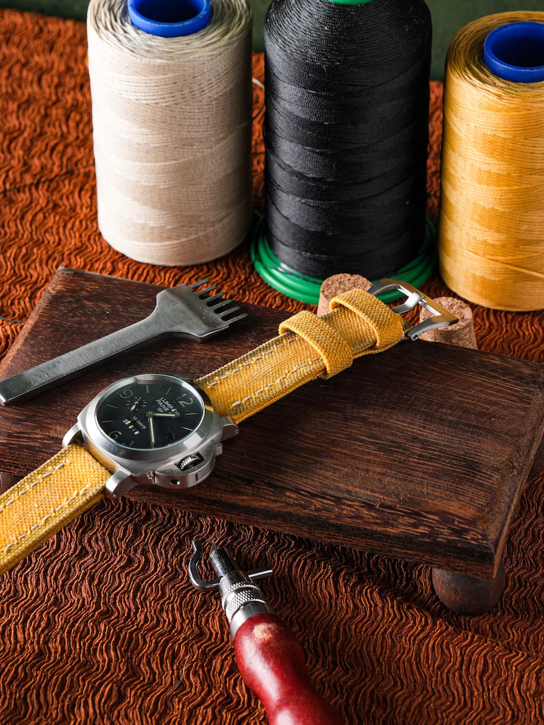 Yellow Rolled Canvas Watch Strap