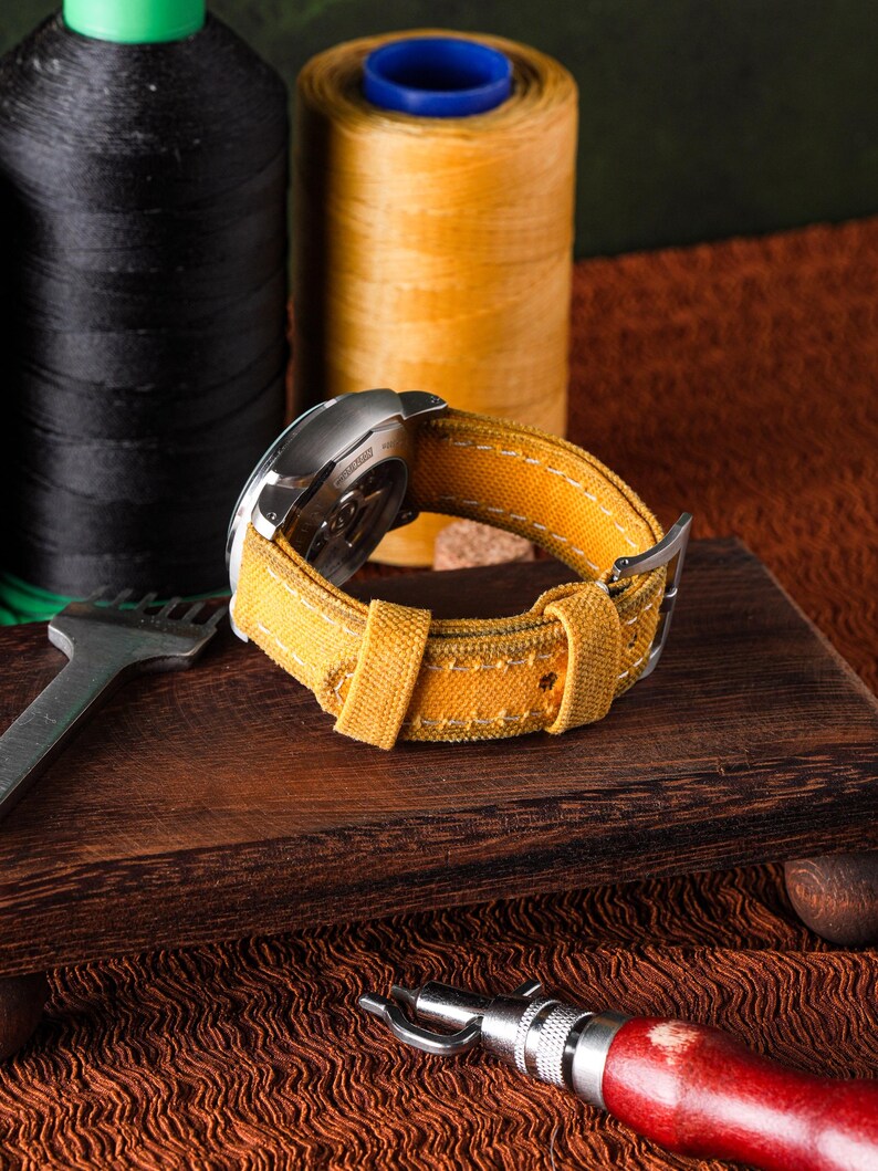 Yellow Rolled Canvas Watch Strap