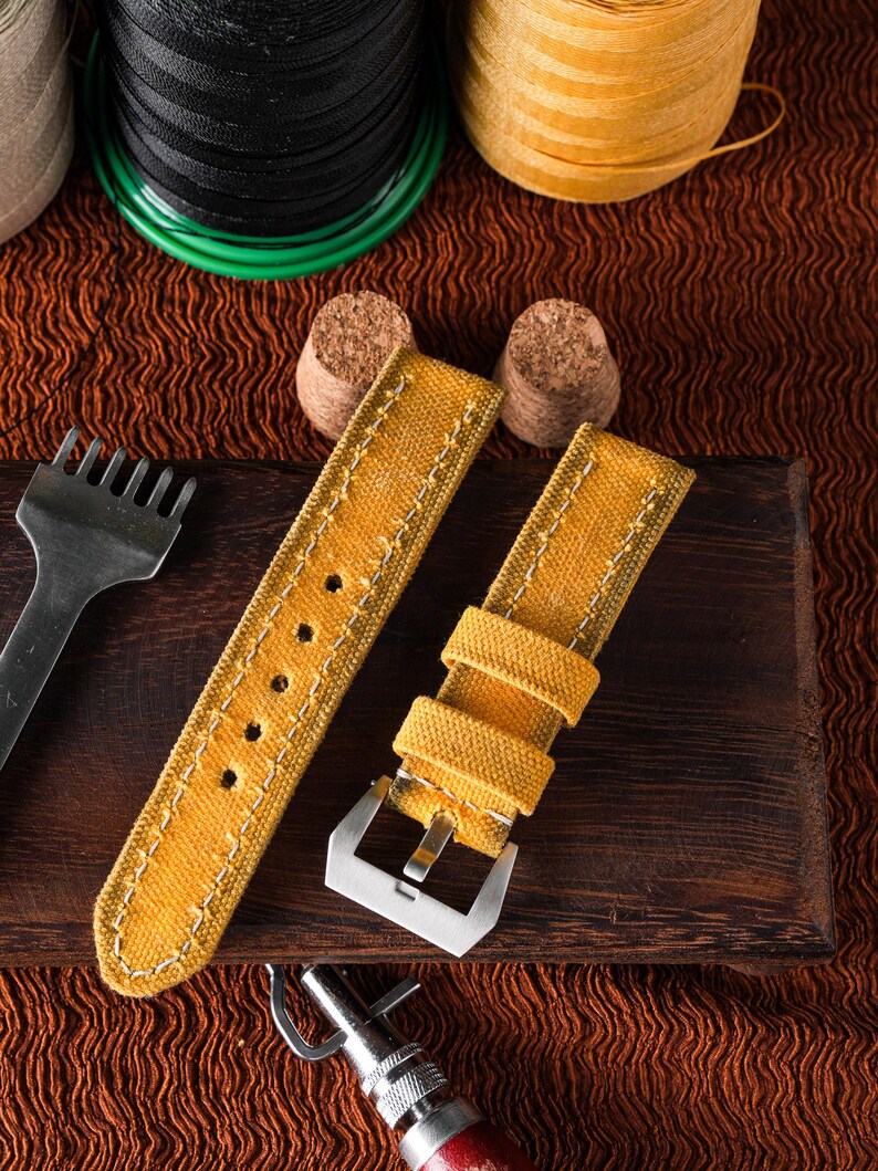 Yellow Rolled Canvas Watch Strap