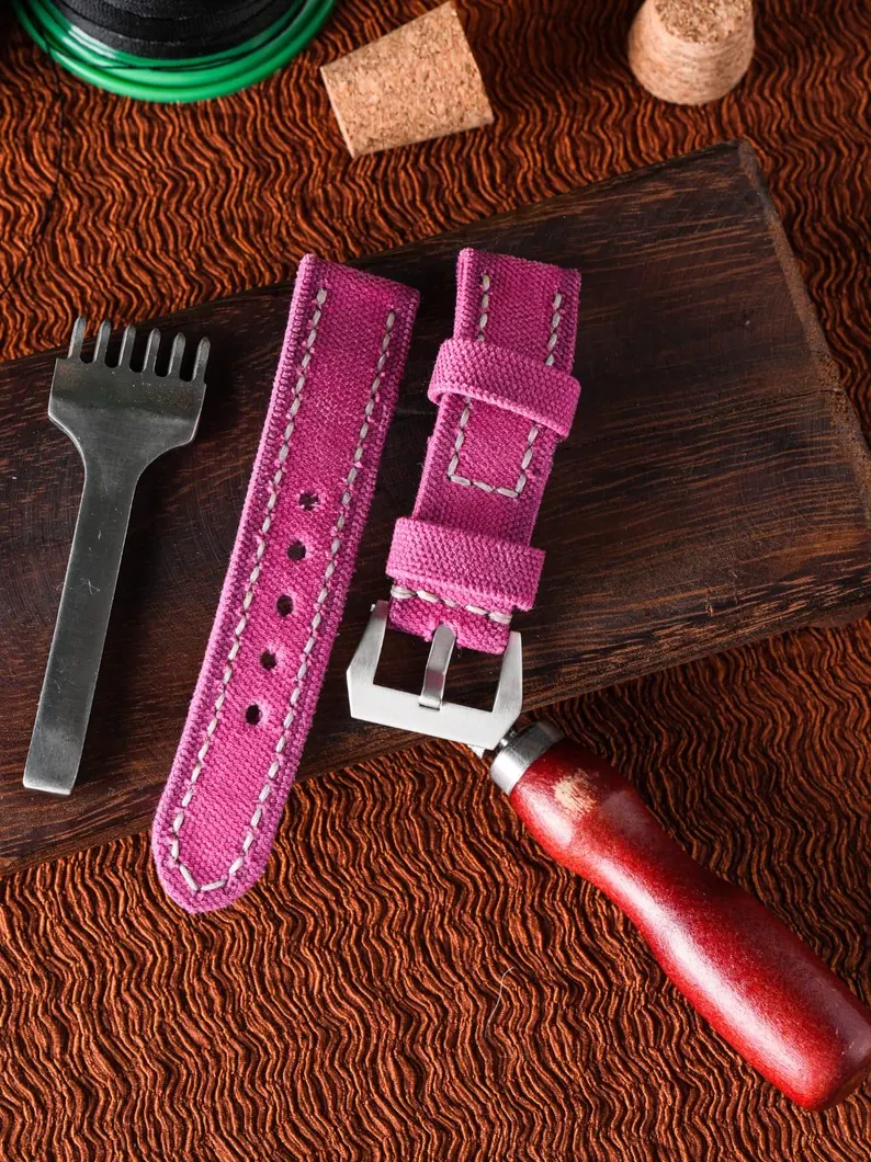 Pink Canvas Watch Strap