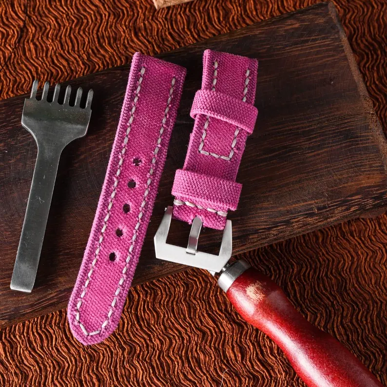 Pink Canvas Watch Strap
